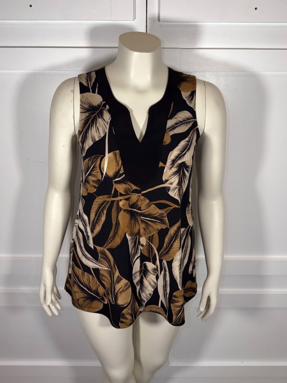Joseph Ribkoff Black Brown Sleeveless Tunic Top Women 6 Black Leaf